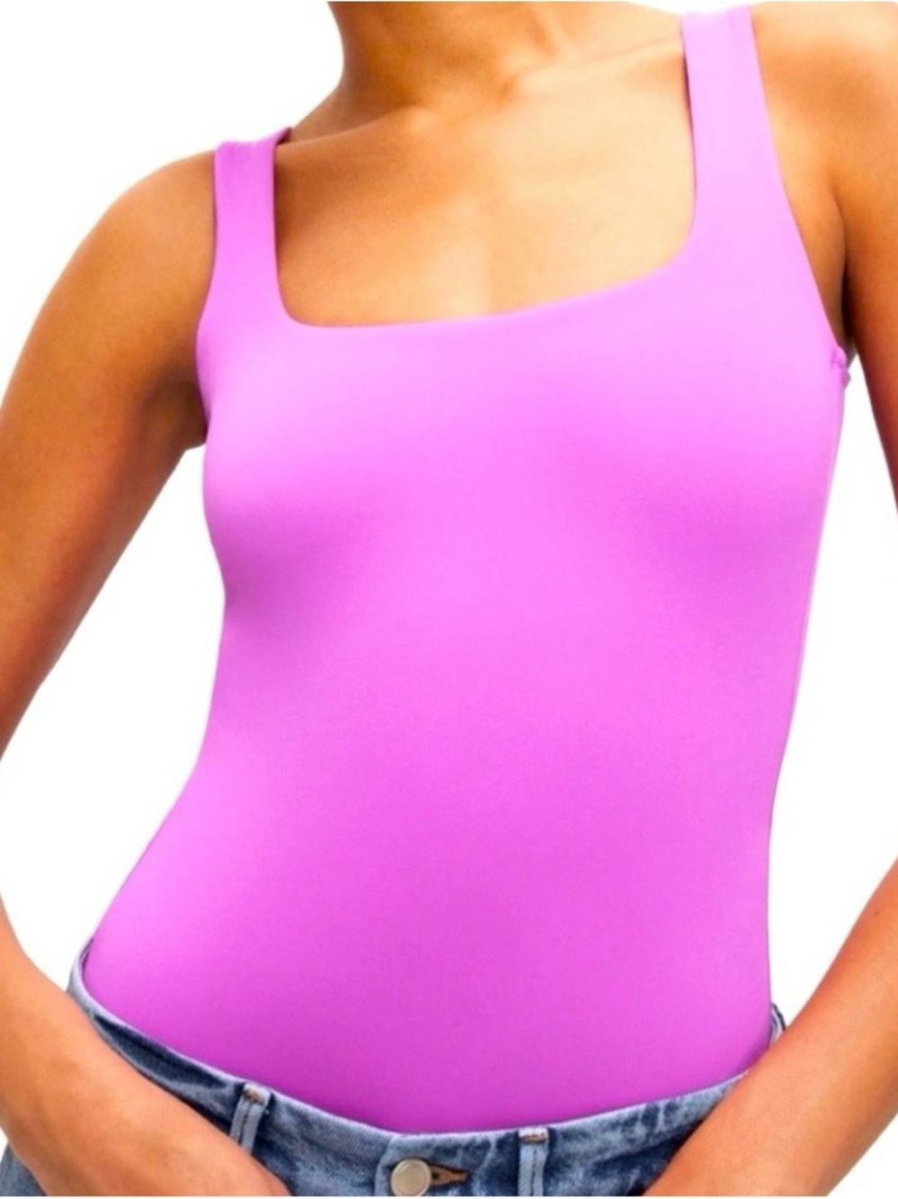Good American Bright Pink Square Neck Bodysuit